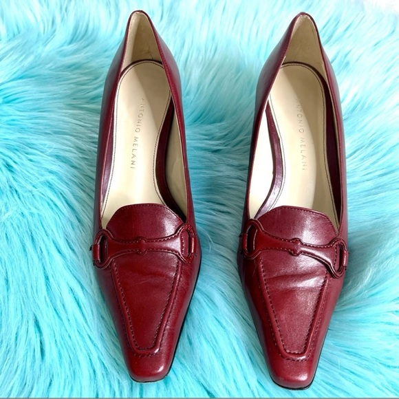 ⭐️ Antonio Melani Vintage Burgundy LEATHER Kitten Heels Women’s 6 - Picture 12 of 13